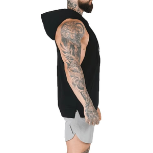 Débardeur à capuche sans manches pour hommes, en molleton de coton épais, pour musculation et entraînement en salle de sport, coupe ajustée, personnalisable OEM, marque privée - Product Image 3