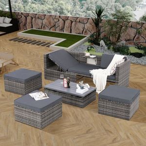 Set di Mobili da Esterno in Vimini PE con Tavolino Sollevabile, 5 Pezzi in Legno di Teak - Product Image 4