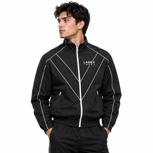 Custom Men Black Track Windbreaker <b>Jacket</b> Lightweight <b>Zip</b> <b>Up</b> Sports Training <b>Jacket</b> Premium Polyester Casual Outdoor Wear OEM - Product Image 1