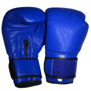 Blue Leather Boxing Gloves 14 Oz Lace-Up Adjustable Wrist Strap For Adults Training Gear - Product Image 1
