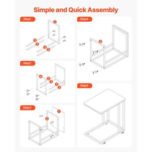Mesa Auxiliar Portátil con Ruedas y Marco Metálico en Forma de C para Sala de Estar, Dormitorio u Oficina - Product Image 5