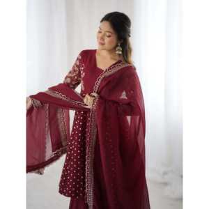 Ropa india y pakistaní Secuencia bordada Ropa de fiesta de trabajo Parte superior inferior y Dupatta - Product Image 5