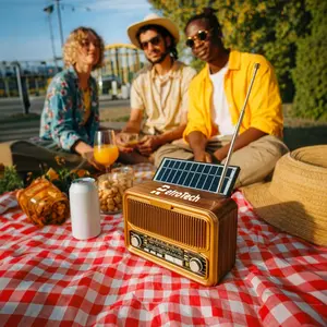 Haut-parleur sans fil portable au design vintage avec radio et panneau solaire - Product Image 2