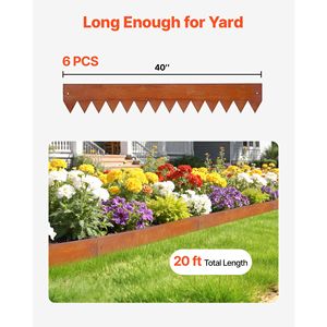Bordo per Giardino in Acciaio Corten, Confezione da 6 Pezzi, 40 x 6 Pollici, Pieghevole, con 8 Piastre di Collegamento per Paesaggistica e Terrazze - Product Image 4