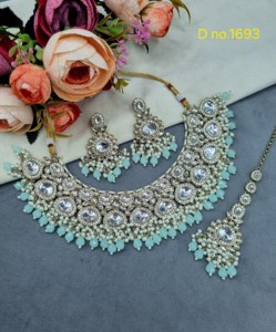 Handcrafted <b>Pearl</b> And Crystal Beaded Fringe Collar Necklace <b>Set</b> Tika & Earrings Antique Gold Plated Fashion <b>Jewellery</b> Wholesaler - Product Image 2