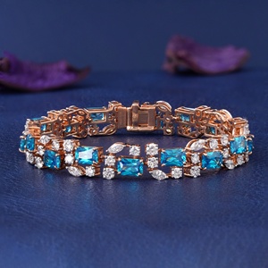Bracelet tennis en or blanc 14K avec diamant bleu de laboratoire taille marquise 4,49 carats, sertissage 4 griffes, clarté VVS-VS, élégant pour femme - Product Image 4
