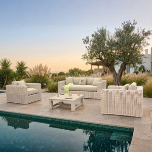 Outdoor Rattan <b>Sofa</b> Set with UV-Resistant PE Wicker and High-Density Foam Cushions for <b>Garden</b> Patio Use - Product Image 1