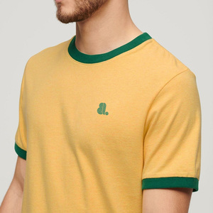 Men's <b>Yellow</b> Solid Short Sleeve O-Neck <b>T</b>-<b>Shirt</b> Green Contrast Trim Casual Front Blank 100% Cotton Knitted Fabric Quick Dry Plus - Product Image 6