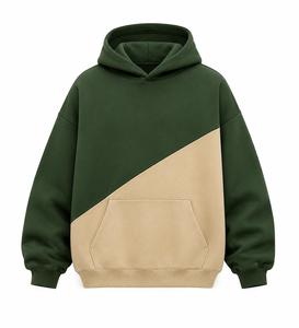 Sudadera con Capucha Oversize Premium Verde Bosque Invernal con Bloques de Color, Panel Diagonal de Forro Polar, Estilo Urbano, Servicio OEM Personalizado - Product Image 3