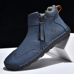 Nouvelles bottines Martin grande taille pour hommes, design à fermeture éclair, chaussures décontractées d'extérieur, bottes plates cousues à la main - Product Image 3