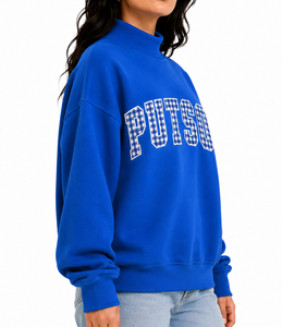 Suéter Universitario Preppy para Mujer, Cuello Redondo, Apliques de Guingán, Bordado Personalizado, Felpa Francesa, Ropa Cómoda para Días de Partido - Product Image 2