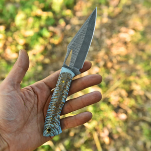 Cuchillo Táctico Fijo de Damasco Personalizado con Punta Recta, Hoja de Resina de Espiga Completa, Funda de Cuero para Uso Exterior, Cuchillos EDC al por Mayor - Product Image 5