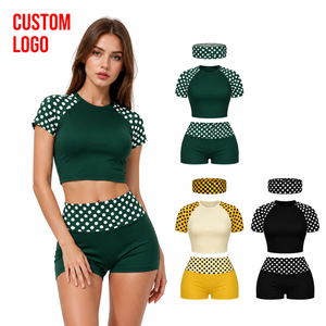 Conjunto de Top Corto y Pantalones Cortos con Estampado de Lunares para Mujer, con Logotipo Personalizado, Conjunto de 2 Piezas, Camiseta y Pantalones Cortos para Mujer, Traje de Baño, Fabricante Mayorista - Product Image 2