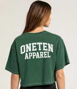 T-shirt court vert pour femme Oneten Apparel, manches courtes, épaules tombantes, col rond, imprimé lettres, décontracté - Product Image 3