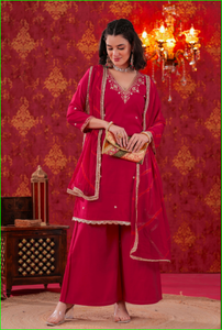 Conjunto Sharara Rojo Cereza con Dupatta Leheriya - Product Image 3