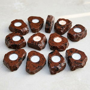 Support de bougie en pierre naturelle sculptée à la main en obsidienne acajou, pierre précieuse agate, guérison, vente en gros - Product Image 3