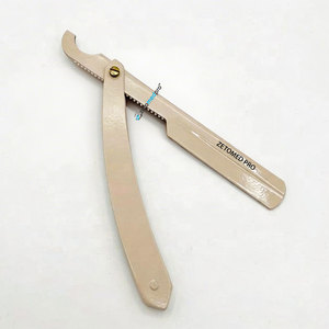Professional Baber Shaving Razor Custom Logo Replaceable Blade with Packaging Beige Powder Coated Stainless Steel - Product Image 2