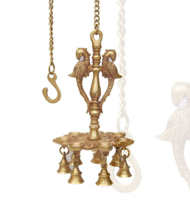 Lámpara de aceite de latón de calidad estándar con diseño de pavo real colgante y campanas, elegante, con accesorios para decoración del hogar - Product Image 2