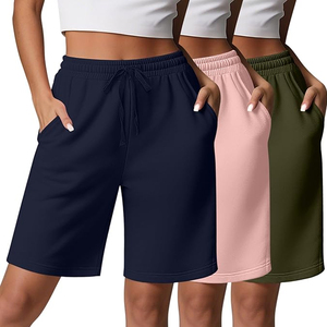 Latest Style Women's Solid Color Knitted Bermuda Shorts with Drawstring Waist &Pockets Casual <b>Athletic</b> Regular Fit Short Trouser - Product Image 2