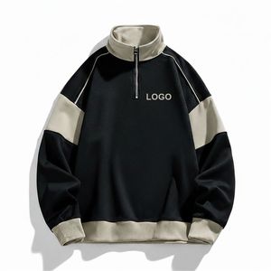 Sweat-shirt personnalisé brodé, luxe urbain, colorblock, col zippé, streetwear, pull en molleton, édition Elite - Product Image 1