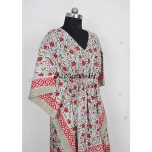 Vestido Kaftán Midi de Algodón 100% Hecho a Mano para Mujer, Estilo Romántico Vintage con Estampado Floral, Cuello en V, Ajustado, con Borlas y Volantes, Mangas Cortas, Ecológico - Product Image 5