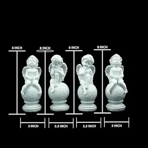 Figuras de Querubín, Estatuas de Ángeles Querubín, Juego de 4 Figuras de Querubín Blancas, Artesanía en Resina, Figuras de Querubín con Corona de Rosas - Product Image 2
