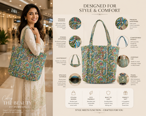 Wholesale Durable Lightweight Jaipur Block Print Quilted Cotton <b>Fold</b> Shoulder Strap Water Resistant Ethnic Floral Beach Vintage - Product Image 2