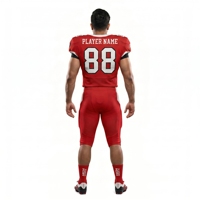 Ensemble d'uniformes de football américain rouge haute visibilité personnalisés en spandex et maille, maillot à col en V, short rembourré, pantalon adulte imprimé sur le devant, extensible dans les 4 sens