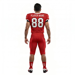 Custom High Visibility Red American Football Uniform Set Spandex Mesh Jersey Short V-neck <b>Padded</b> <b>Pants</b> Adult Printed Front 4-way - Product Image 6