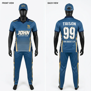 Tenue de cricket pour femmes en polyester respirant 180 GSM, orange et bleu marine avec empiècements latéraux contrastants, ensemble personnalisable par sublimation avec logo - Product Image 2