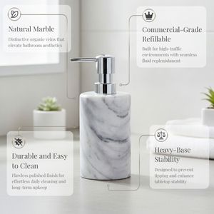 [Holar] Colección de Hotel de Lujo Hecha en Taiwán, Dispensador de Jabón de Mármol Natural de 200 ml con Bomba Plateada - Product Image 3