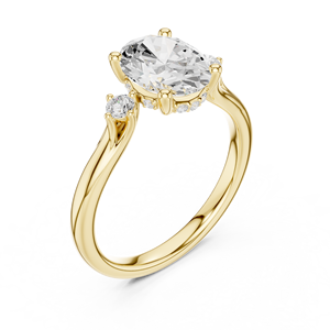 Bague de fiançailles en or jaune avec diamant taille ovale, bague de mariage solitaire à trois pierres avec diamants latéraux pour femme - Product Image 3