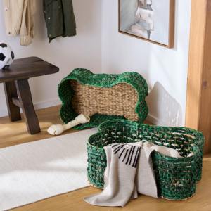 Panier en jacinthe d'eau tressé en forme d'os vert, fait main, pour rangement, vente en gros, écologique, fabriqué au Vietnam - Product Image 2