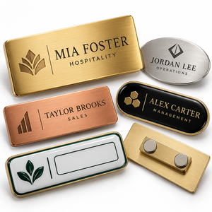 Badge nominatif magnétique personnalisé en métal, étiquette nominative pour le personnel, logo personnalisé pour uniforme de bureau, fournisseur OEM - Product Image 1