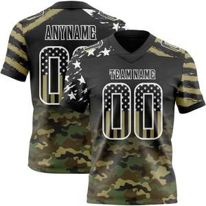 Maillot de football américain personnalisé col en V manches courtes imprimé par transfert thermique camouflage vert noir anti-humidité nom de l'équipe devant 100% - Product Image 4