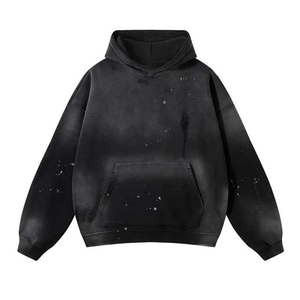 Nouveau Sweat à Capuche Vintage Streetwear en Molleton Français avec Motif Numérique, Effet Vieilli, Aspect Uni, Mélange de Coton et Lavage Acide - Product Image 1