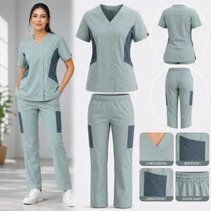 Custom Breathable Unisex Medical <b>Scrub</b> Sets Needle Detection Seamless Fusing Polyester/Cotton Twill Fabric Nursing OEM Service - Product Image 1