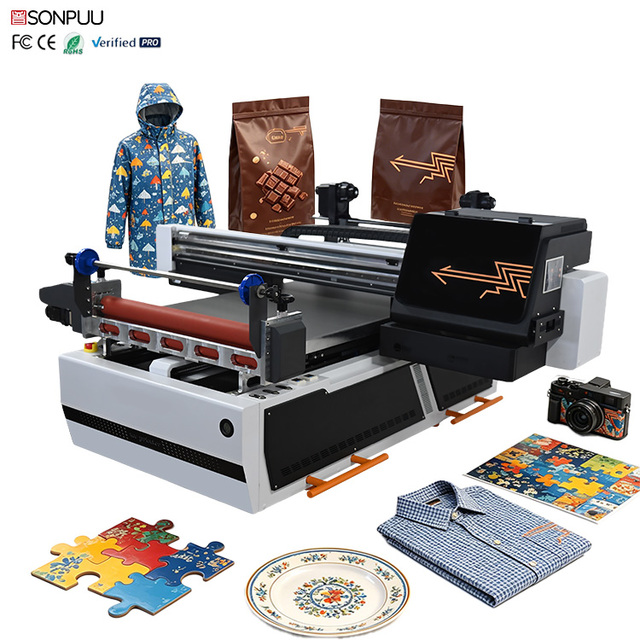 SONPUU 6090 Digital Flatbed UV Ricoh Leather Egg Tube Card Flex Printer XP600 2-4 Heads Automatic Multifunctional Printing