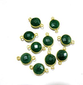 Conectores de briolette en forma de moneda de esmeralda teñida con doble aro y engaste tipo dije - Product Image 1