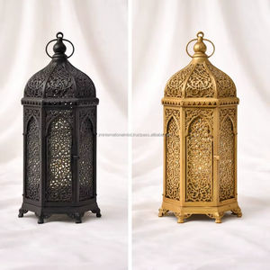 ตะเกียงโลหะสีทองแบบโมร็อกโกสำหรับตกแต่งบ้าน ทำด้วยมือ ใช้ได้ทั้งบนโต๊ะและพื้น - Product Image 1