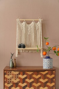 Wooden Macrame Wall Shelf Bohemian Hanging Shelf Ideal <b>For</b> Home <b>Decor</b> Storage Display Rack Plants Books And Other <b>Decor</b> <b>Items</b> - Product Image 5