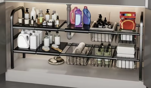 Organizador de Dos Niveles Expandible para Debajo del Fregadero, Estante de Almacenamiento de Acero al Carbono Ajustable, OEM/ODM Vietnam - Product Image 2