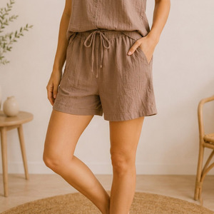 Ensemble de vêtements de détente en gaze de coton pour femmes, pyjama respirant en tissu musulman pour femmes, été - Product Image 5