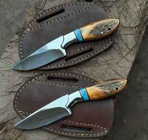 Cuchillo profesional de alta calidad para desollar ciervos, de acero con alto contenido de carbono, hoja fija, con funda de cuero turquesa. - Product Image 6