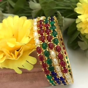 Exclusive Premium Quality Brass <b>Gold</b> Plated Imitation Pearls Ethnic Four <b>Set</b> <b>Bangles</b> for Wedding/Functions Wear Women - Product Image 3
