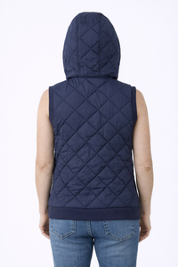 Chaleco acolchado sin mangas con capucha para mujer, color azul marino, ligero, con cremallera, para invierno, informal, para clima frío, cómodo - Product Image 2