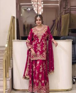 Ensemble Salwar Kameez Lehenga indien pakistanais brodé en faux georgette, longueur ras du sol, tenue festive et formelle pour mariage - Product Image 3