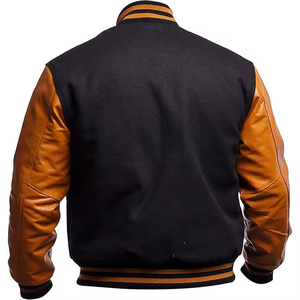 High Quality Wholesale Men's Stand Collar Solid Pattern Finished Custom Varsity Jackets with Embroidered Patches - Product Image 2