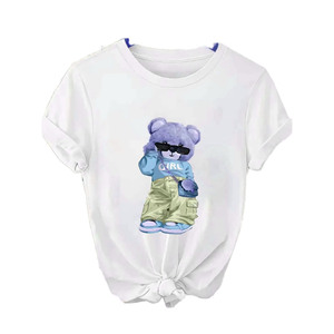 Service OEM, t-shirt à manches courtes pour femme en coton et élasthanne, col rond, imprimé personnalisé, décontracté, respirant, impression numérique - Product Image 4