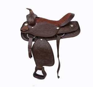 Selle Western en cuir avec arceau en bois et quincaillerie en laiton, 15-17 pouces, siège rembourré pour une conduite confortable - Product Image 5